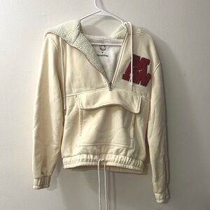 GENERIC Half-Zip Sherpa-Lined Hoodie Cream White  SIZE SMALL Cozy Fall Walking